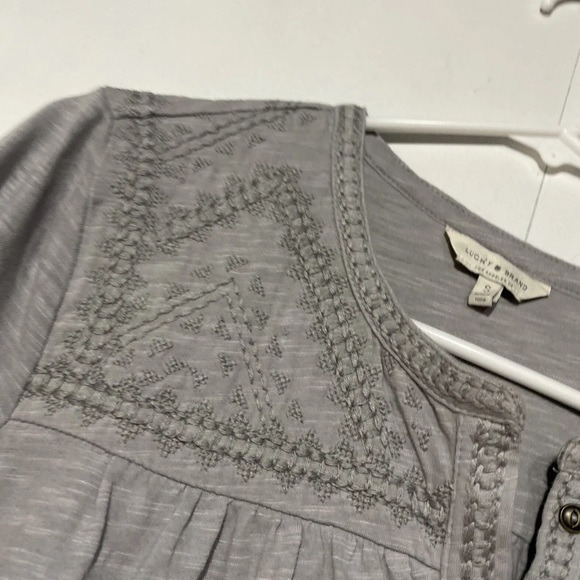 Lucky Brand Half‎ Button Top Womens Small Gray Embroidered Long Sleeve Cotton - Picture 3 of 8